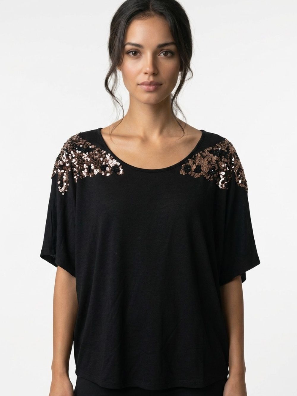 H&M | Sequin Butterfly Oversized Black Drapey Top